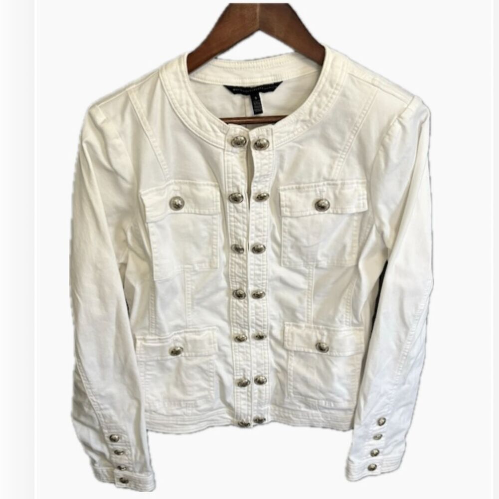 White House Black Market Ivory White Military Button Jacket Blazer Size 8